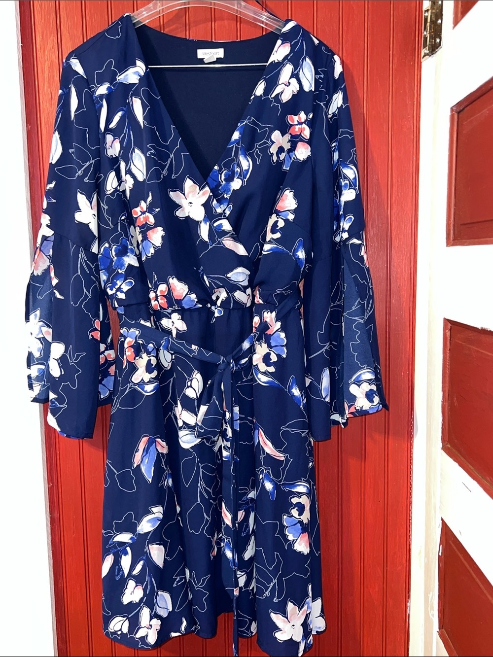 Westport Navy Floral Wrap Dress with Pink and White Accents